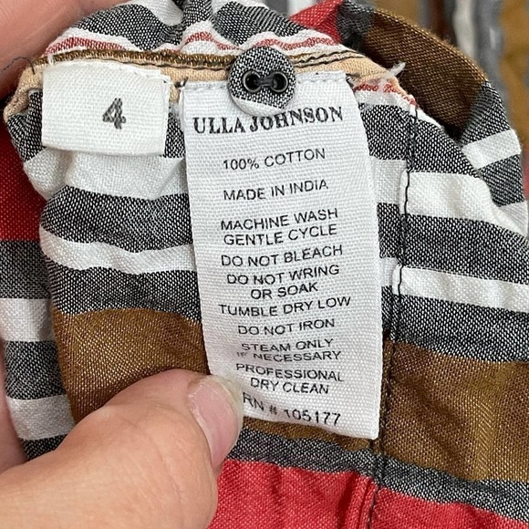 Ulla Johnson Adana Stripe Ruffle Flutter Sleeve High-Neck Blouse Top Poppy 4 - Picture 15 of 15